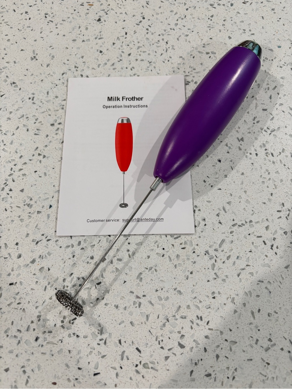 Purple Milk Frother Handheld Battery Powered Electric Frother